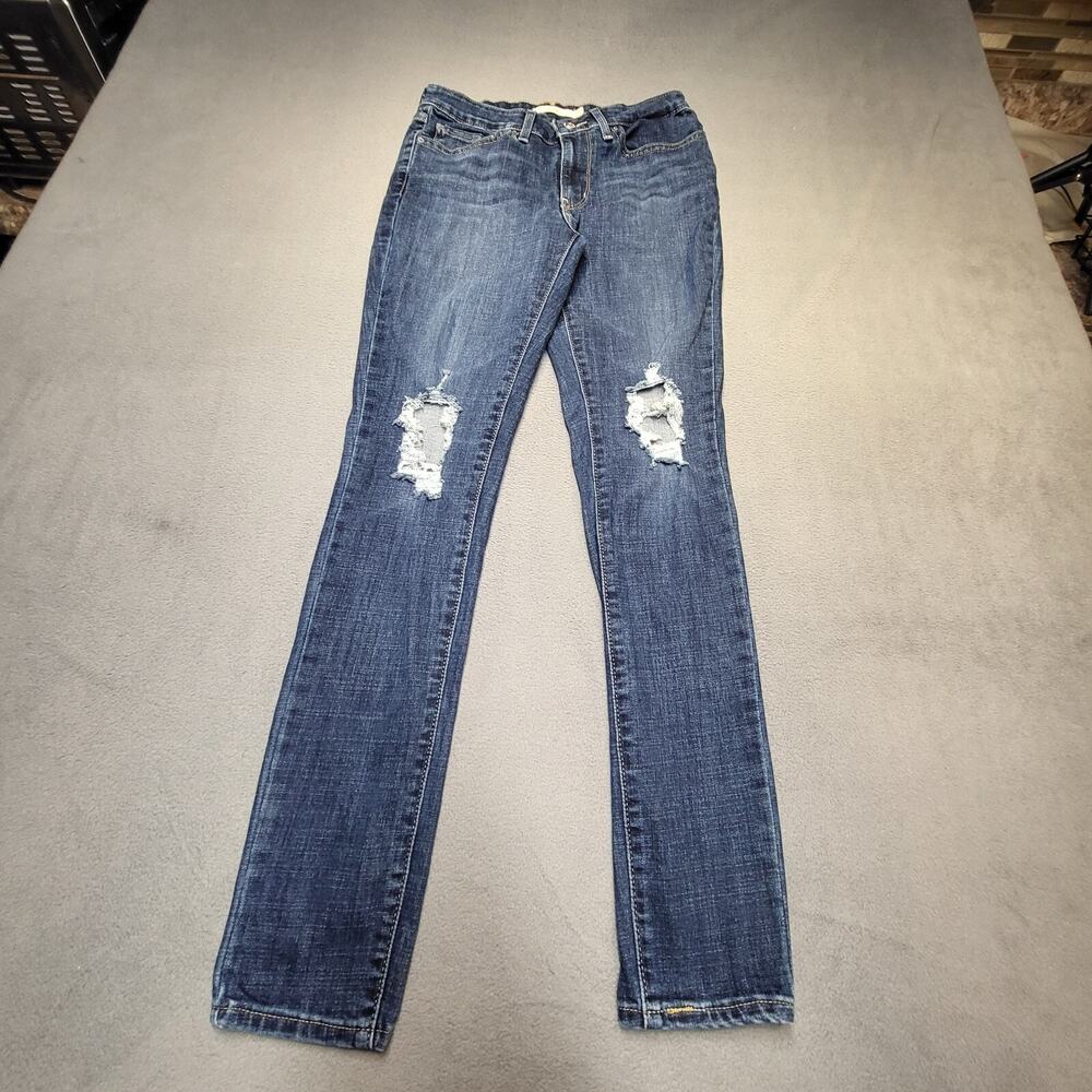 Levis 711 Jeans Womens 27 Blue Skinny Leg Distressed Stretch Denim